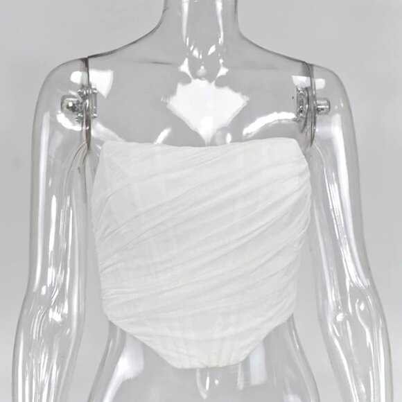 Women's Mesh Boned Corset Crop Top Strapless Backless Zipper Bodyshaper - Picture 6 of 7